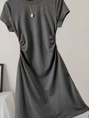 Classic Charcoal Ruched Waist T-Shirt Dress - Women